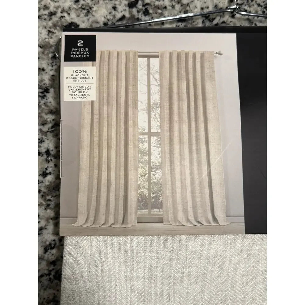 Ralph Lauren Curtains 2 Panels Blackout 52 x 84 Linen Blend Herringbone Natural